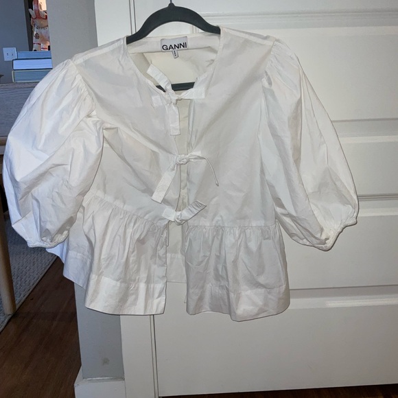 Ganni Cream Puff Sleeve Blouse - Picture 1 of 4